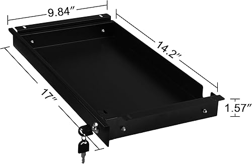 Miniatura 3 de Frassie Cajón extraíble para debajo del escritorio de 17 pulgadas con cerradura Cajón deslizante para lápices de metal montado en la oficina para