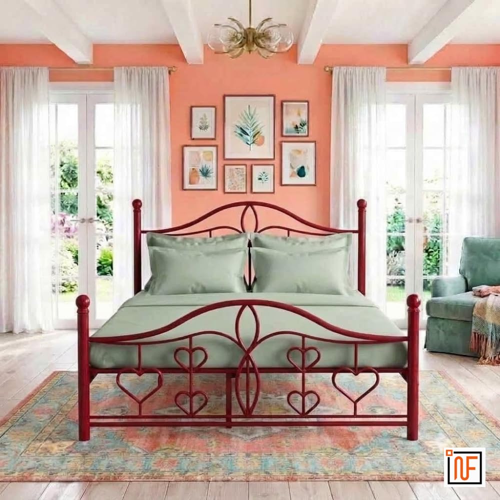 ZENTRO NAMARIQ: Classic Sanctuary Wrought Iron Metal Bed Cot - Without Inbuilt Storage - Bedroom Living Room Furniture - Mattress Not Included - Powder Coated RED Color - 6x4 FT Single Size-image-31