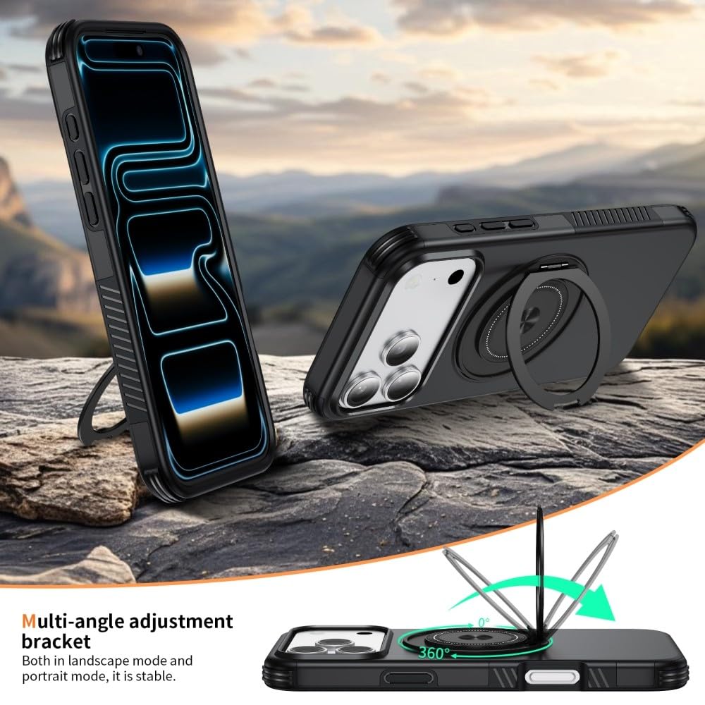 Generic etui kompatybilne z iPhone 15 Pro (kolor: szary) odporny na wstrząsy metalowy stojak obudowa twarda tylna twarda silikonowa twarda obudowa