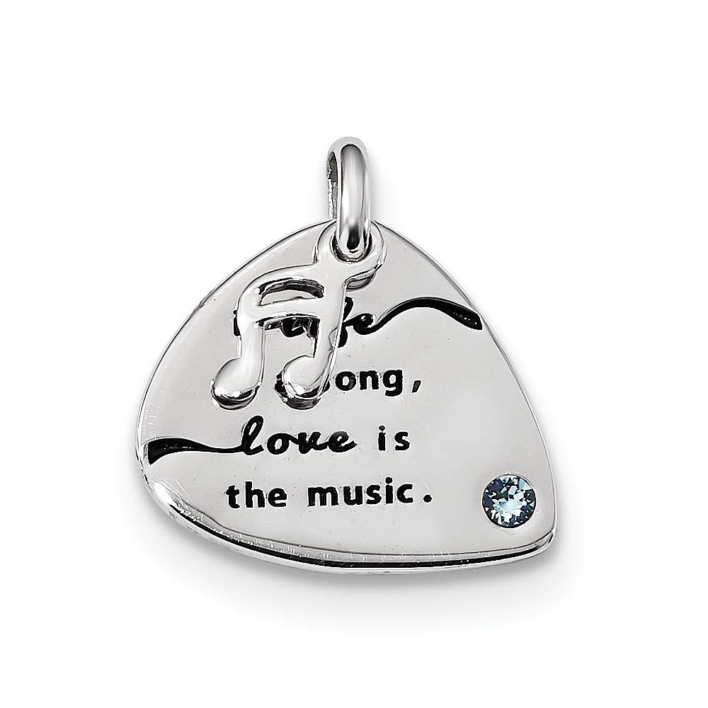 JewelryWeb 15.7mm 925 Sterling Silver Rh Plate Crystal Elem Antiqueguitar Pick Pendant Necklace