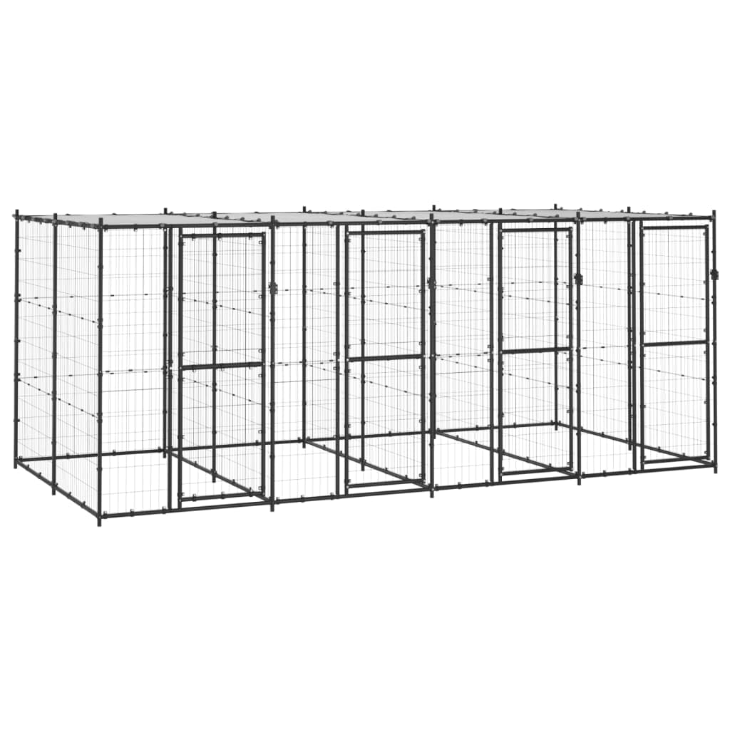 Perrera para perros al aire libre de acero con recubrimiento en polvo con toldo y puerta con cierre de 9,68 m², jaula resistente para perros y cachorros, protección segura y seguridad en el