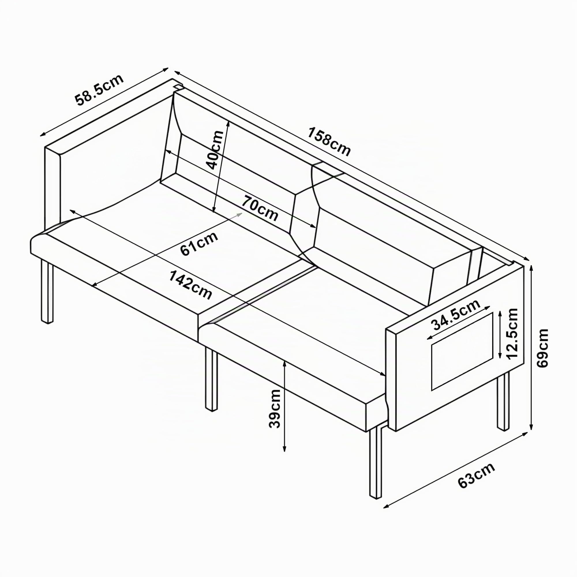 [en.casa] Divano a 2 Posti di Seduta Rivestito 2 Cuscini da Schienale e Braccioli con Tasche Integrate Sofa Imbottito a Telaio in Metallo per Salotto Soggiorno - Beige