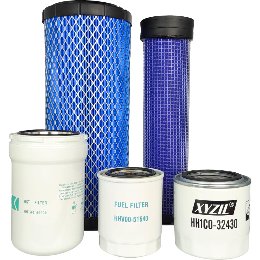 XYZIL Filter Kit Compatible with Kubota SVL75-2 (SN 26158 & Above) Skid Steer Loader HH1C0-32430 HHTA0-59900 HHV00-51640 59800-26110 3A111-19130 Lube Oil Hydraulic Fuel Outer Inner Air Filter
