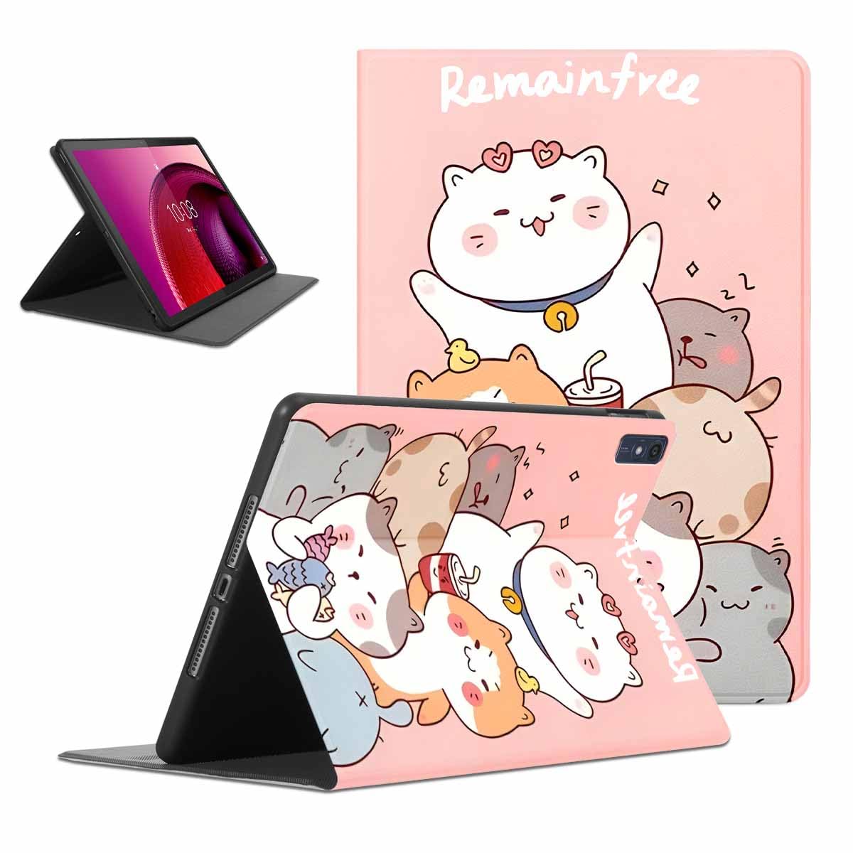 Kueqeay Hülle Für Lenovo Tab M10 Gen 3 - Katzen Design Mit Standfunktion Rosa