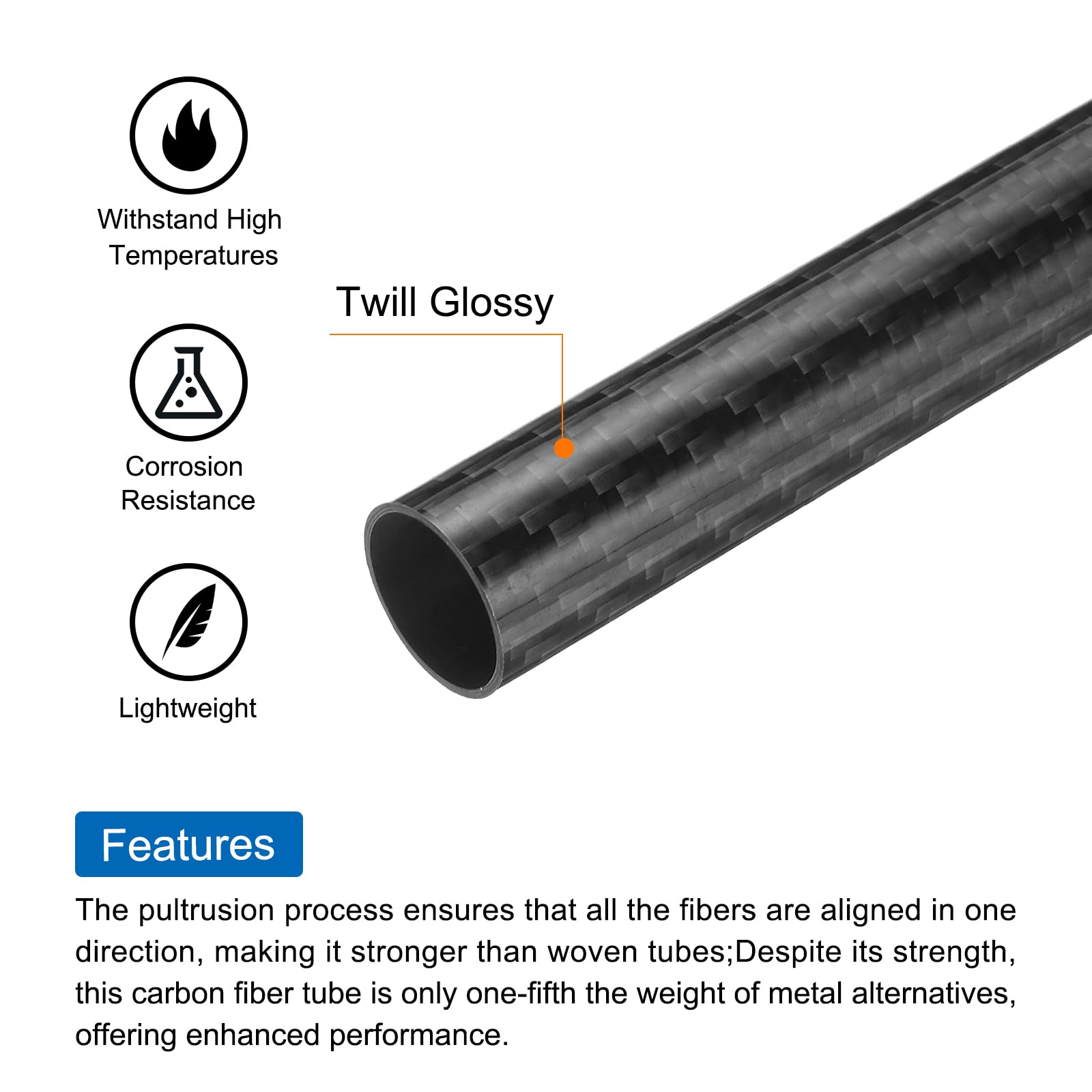 QUARKZMAN 2 Pcs Carbone Fibre Tube 18 x 20 x 330mm Brillant Surface Tige 3K Rouleau Enveloppé Pure Carbone Rond Tubes pour RC Avion Multicoptère