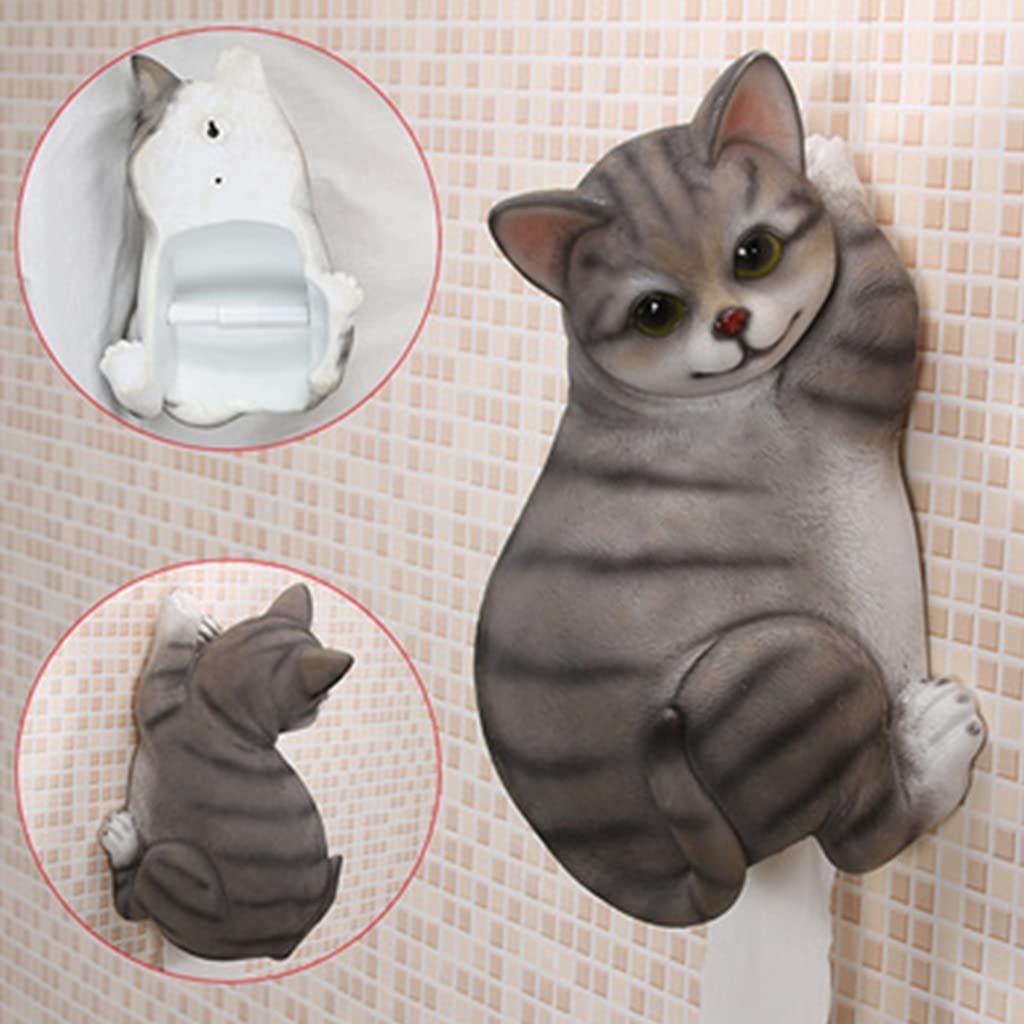 Simulatie Cat Kitty dierlijke toiletrolhouder, vrijstaande toiletpapierstandaard opslag, metalen toiletaccessoires, houd 3-4 rollen tissuepoll, leuke kat dier badkamer keuken accessoires (grijs