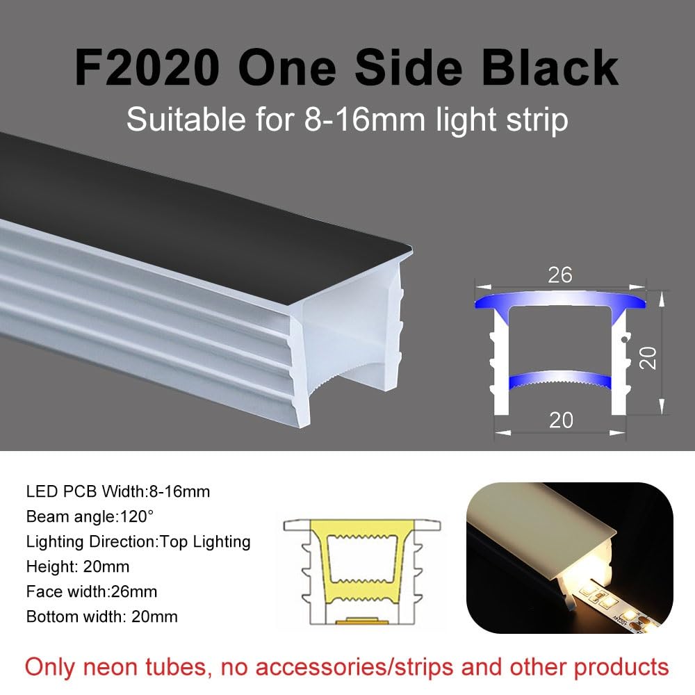 LED-Neon-Flexschlauch – Silikonhülle for Innenbandleuchten, 1–10 m Länge, hochtemperaturbeständig, 120-Grad-Abstrahlwinkel(Black,F2020-3meters)