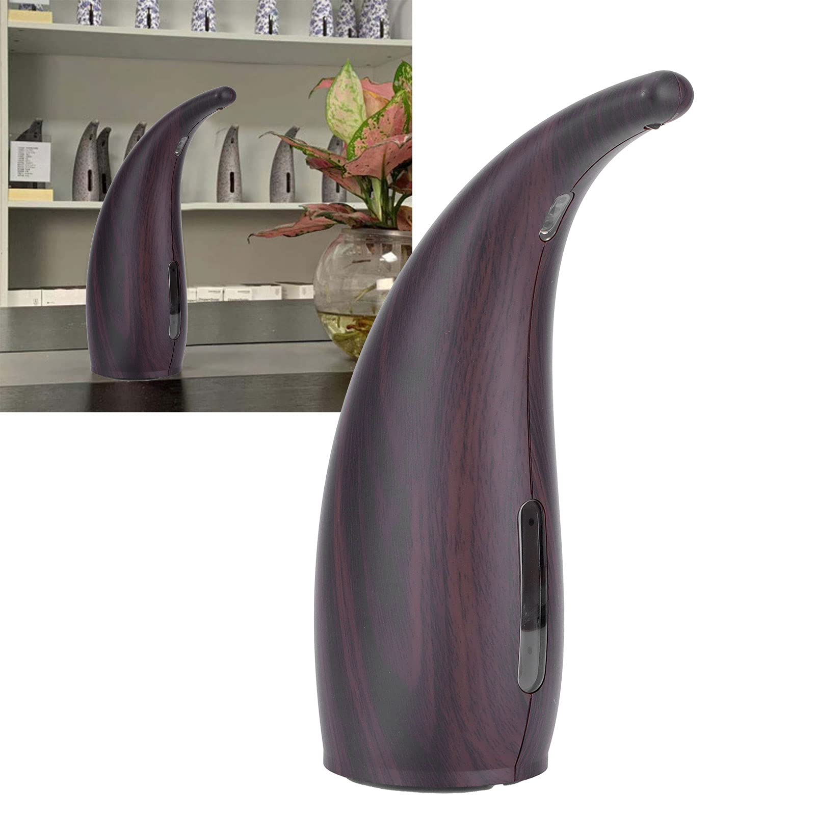 Dispenser automatico di sapone touchless, dispenser con sensore a infrarossi con venature del legno da 300 ml per bagno, ristorante