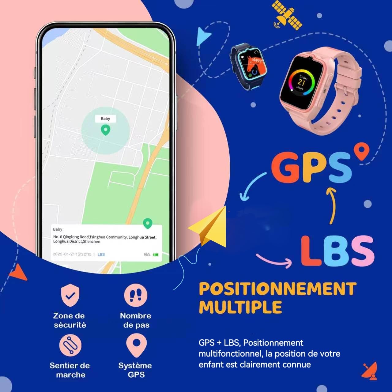 Montre Connectée Enfant 4G avec GPS + WiFi + LBS Localisateur, SOS, Appel