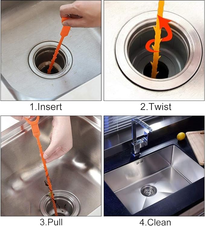 10 Pack 20 Inch Drain Clog Remover Tool, Drain Hair Cleaner Tool, Hair Cather Shower Drain Tool, Drain Auger Hair Cleaning Tool for Shower Kitchen Sink Bath Tub Bathroom, Sink Snake Hair Remover