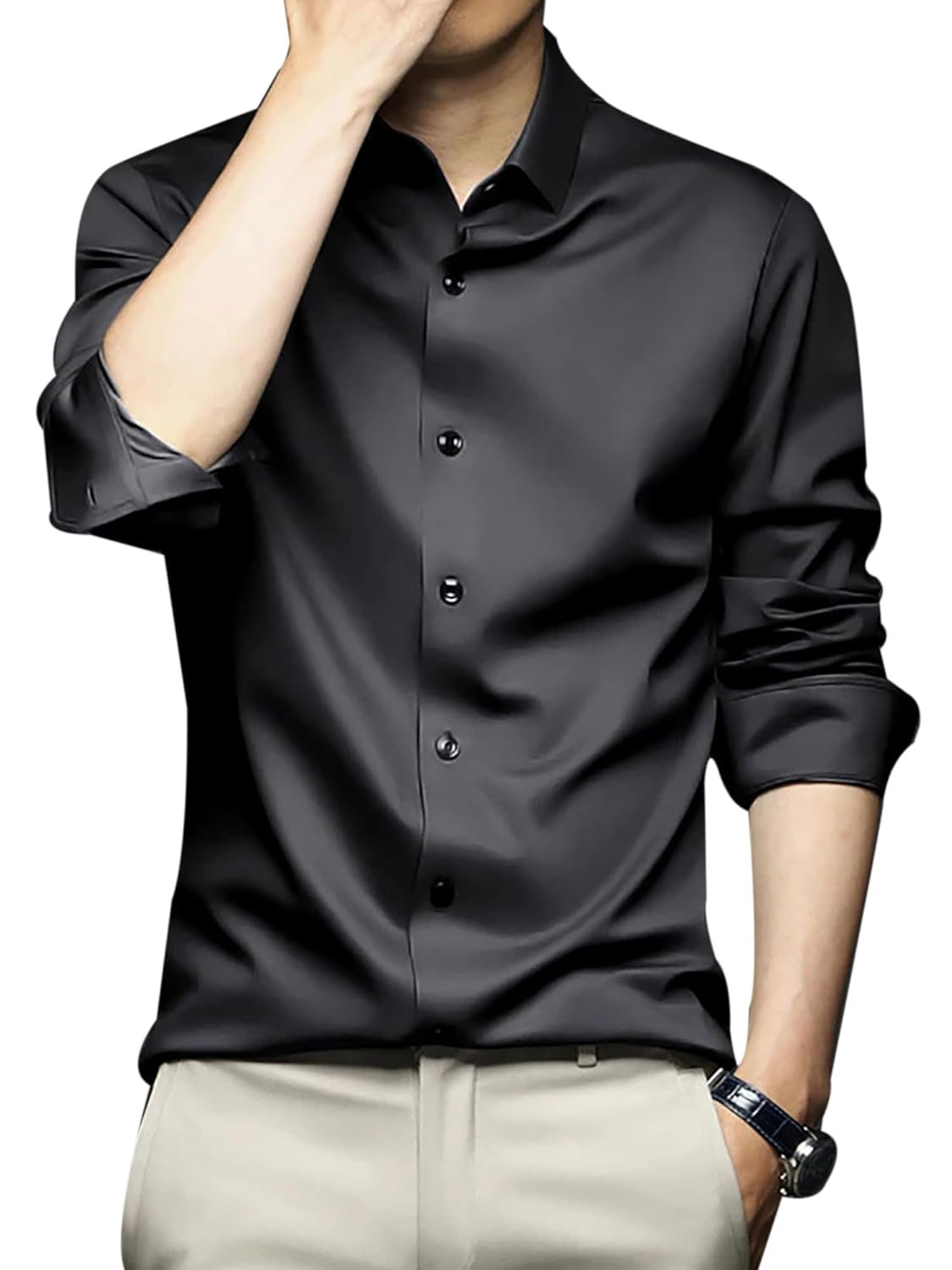 CVC Men’s Regular Fit Full Sleeve Poly Satin Silk Shirt CVC Men’s Regular Fit Full Sleeve Poly Satin Silk Shirt