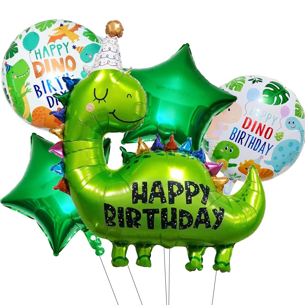 XXL Dinosaurier Folienballons, 5 Stück Dino Happy Birthday Luftballons, Deko Kinder Geburtstag Ballons, Dino Folienballons für Junge Mädchen Geburtstagsparty, Dschungel Geburtstag Dekoration
