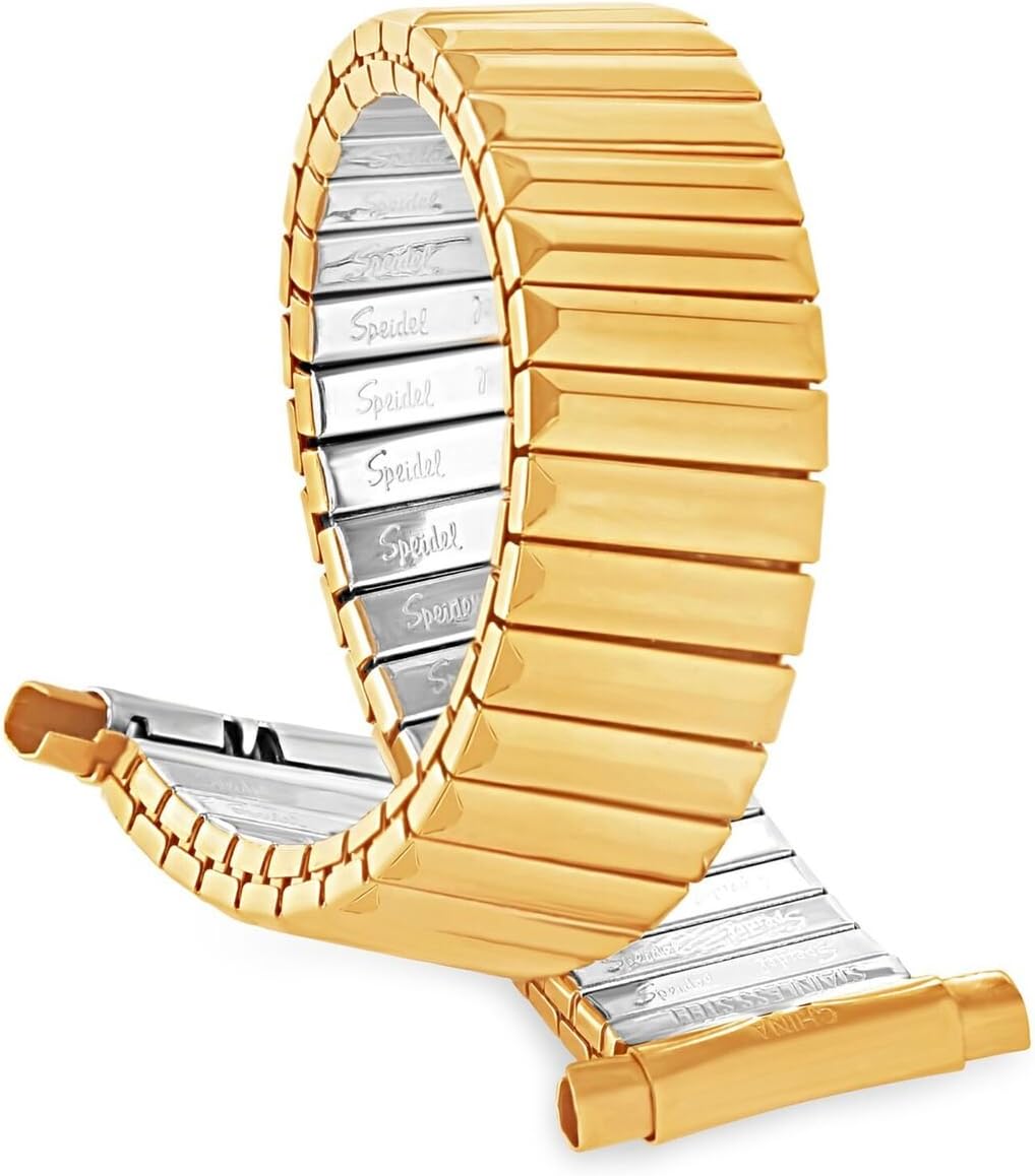 Speidel Men’s Twist-O-Flex Stainless Steel Stretch Watch Band, Gold or Silver Tone 16-22mm Straight End or Curved End with No Clasp