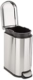 D-Shaped Small Trash Can with Lid and Soft-Close Foot Pedal for Bathroom, Bedroom, Living Room, Office, Smudge Resistant, 10 l / 2.6 gallon, Silver