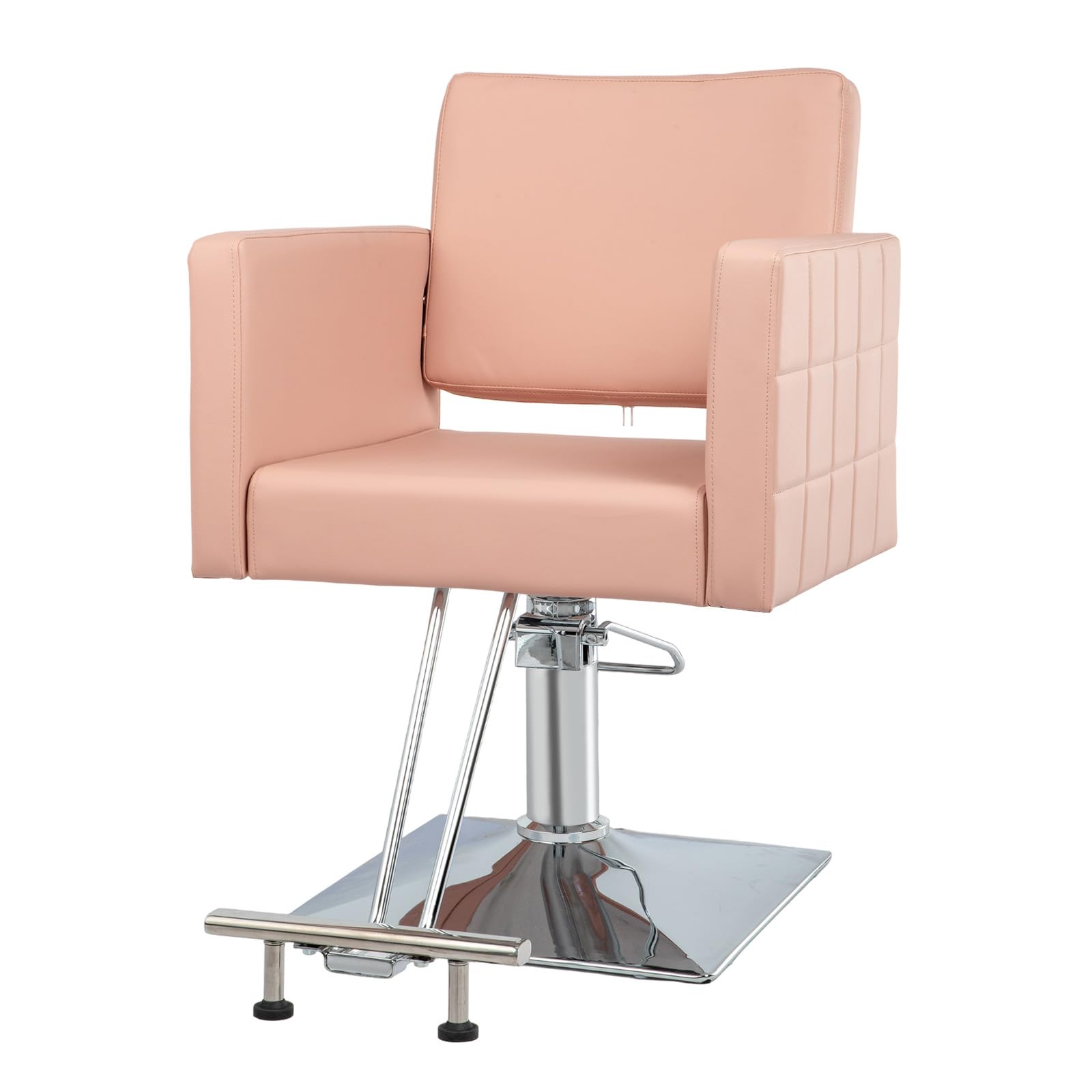 OmySalon Hydraulic Styling Chair for Hair Salon, Modern Pink Hairdressing Barber Chair w/Square Base & Footrest, 360 Degrees Swivel, Beauty Spa Equipment