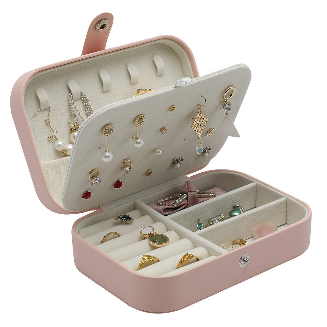 BESTOTTAMTravel Jewelry Case,Small Jewelry Box, Portable Travel Jewelry Box Organizer Display Storage Case for Rings and Earrings - Pink