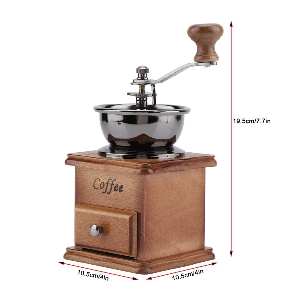 Queen.Y - Macinacaffè Manuale Vintage, Macina Caffè in Stile Retrò con Cassetto in Legno, Accessorio Caffè per Casa e Ufficio