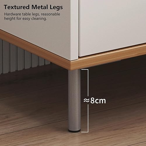 Miniatura 6 de Mesita de noche, mesa auxiliar con cajón de almacenamiento de madera y estante de madera abierto, patas de metal modernas de fácil montaje, mesa de