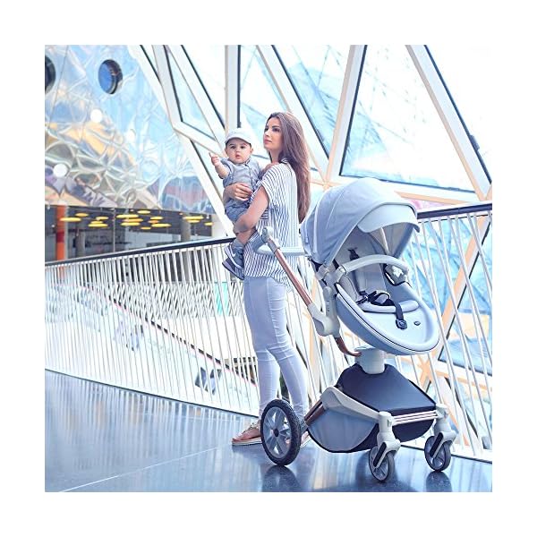 Hot Mom Kinderwagen 3in1/2in1 mit 360-Grad-Drehfunktion, kombiKinderwagen mit Babywanne/Sportwagen/PU-reifen/Kunstleder Sitz (Grau-2, ohne autositz) – Bild 4