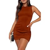 Summer Dresses for Women 2025 Sleeveless Boat Neck Mini Dress Solid Slim Fit Party Club Bodycon Dresses