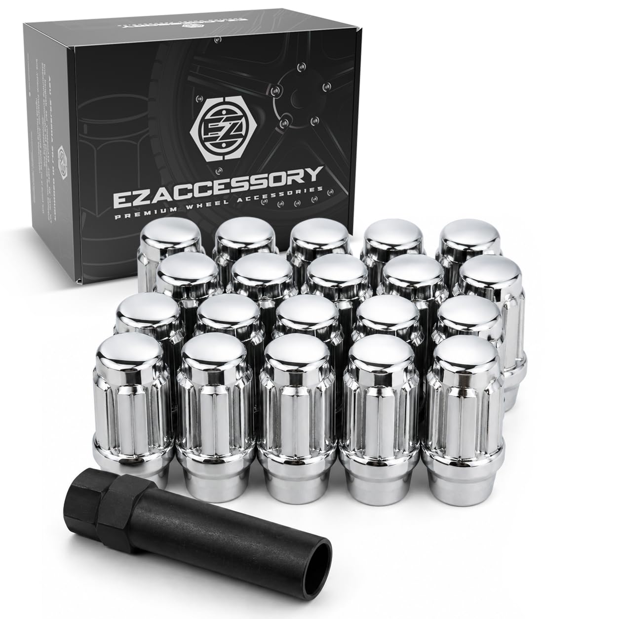 ET Spline Drive Tuner 7/16" Thread Chrome Lug Nut 24 Pc Set with Key image 3