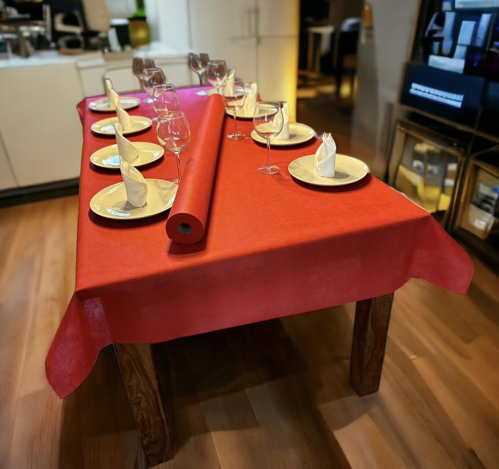 NATUARTE, Tablecloth Roll Red 1.20 m x 25 m, Disposable Banquet Roll, Fabric Like Look and Feel - Image 3