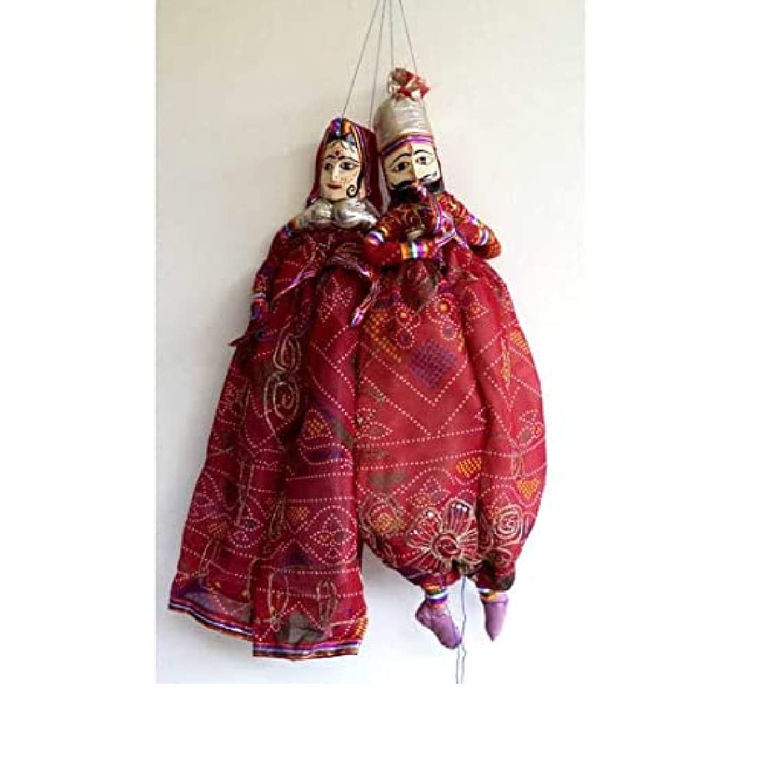Anupam Enterprise Traditional Handcrafted Rajasthani Wood Folk Puppets aka Kathputli aka Rajasthani Dolls Art, Handmade Puppet Pair for Home D�cor, Cultural Program and Events. (Puppet 8)-image-16