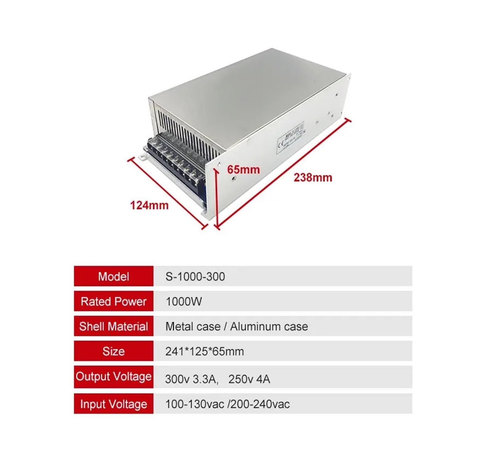 Zasilacz impulsowy 1000 W, AC-DC regulowany prąd i napięcie 0-250 V 4 A 0-300 V 3,5 A (0-400 V 2,5a,220 V)
