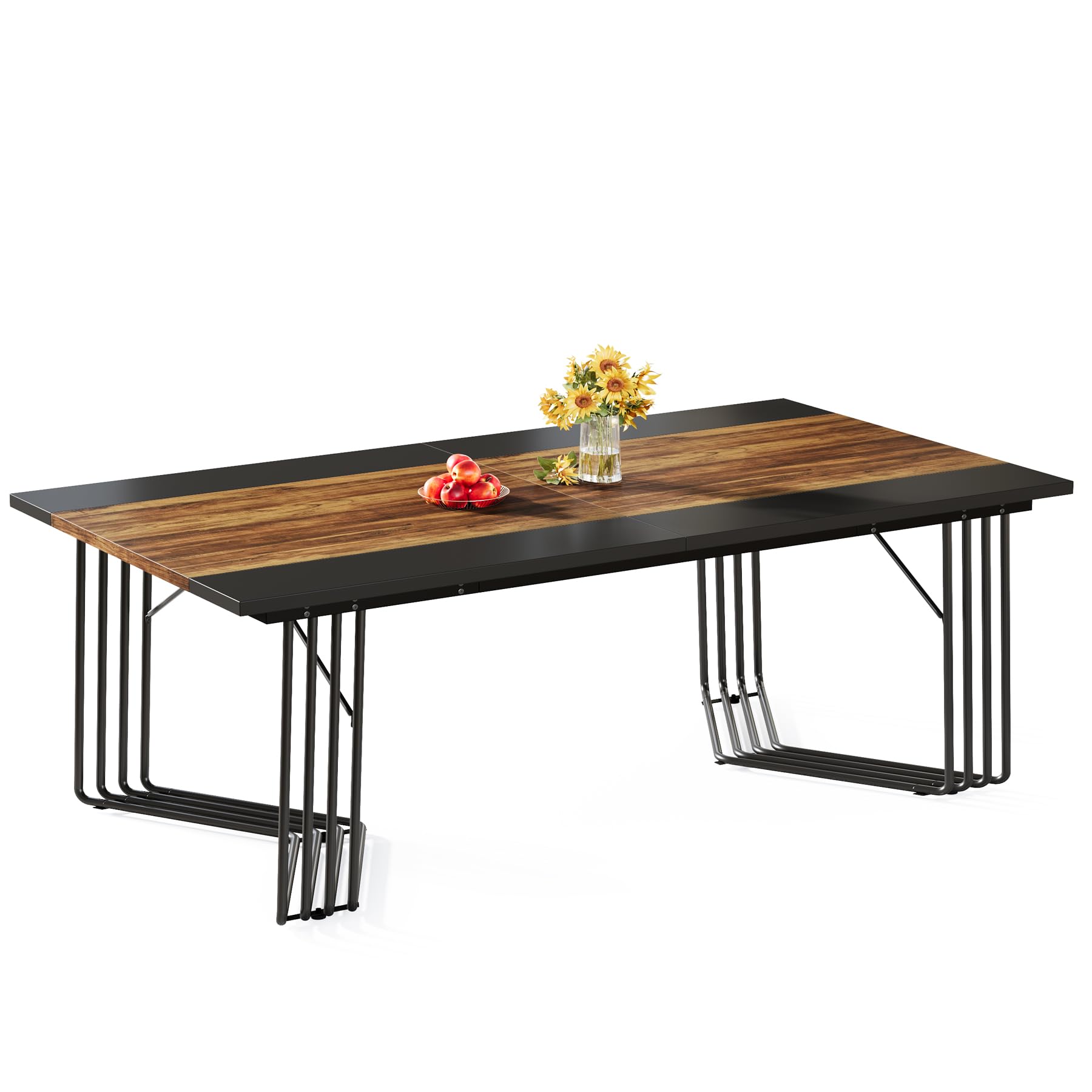 Rechthoekige houten eettafel met U-vormige zwarte metalen poten moderne keukentafel voor 4 6 personen (1,2 m
