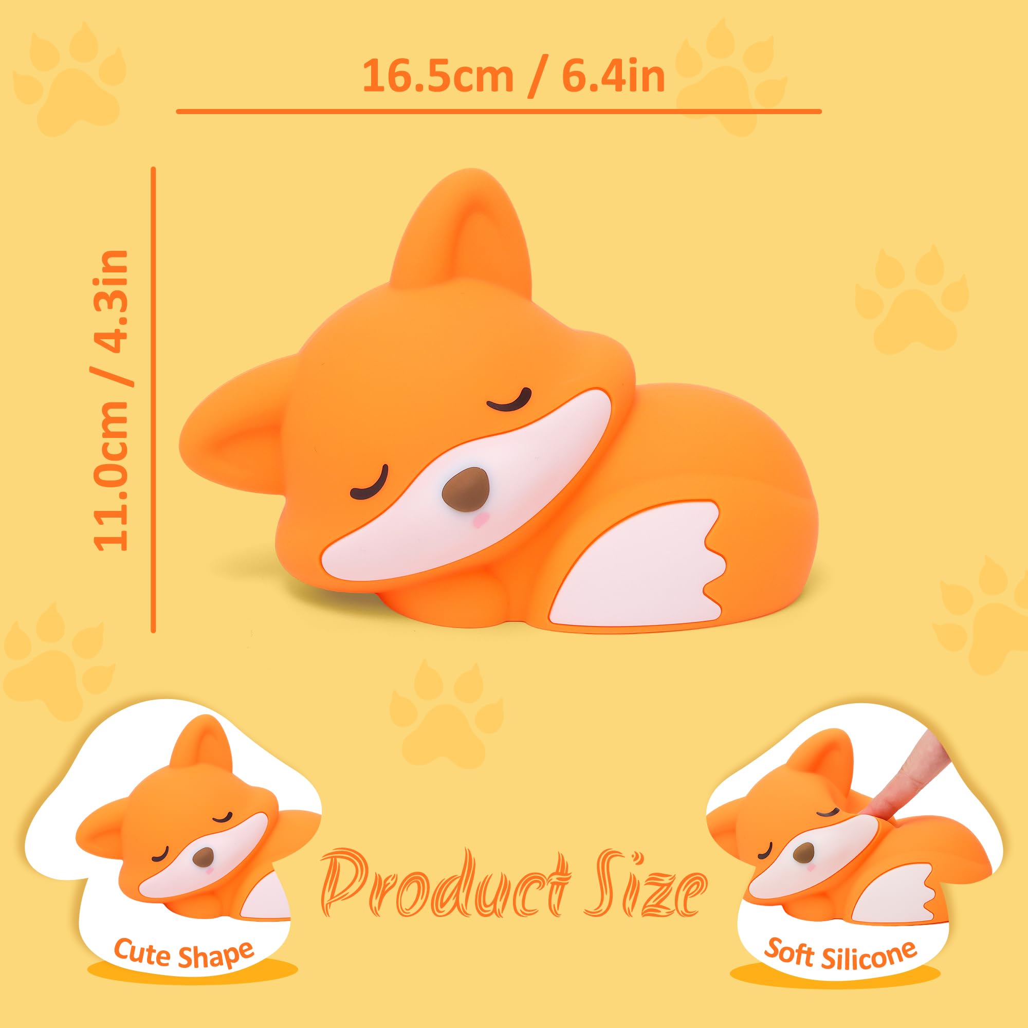 YuanDian Fox Night Light Squishy Fox Silicone Lamp Novelty Gifts Rechargeable Dimmable Timer Bedside Touch Nightlight for Breastfeeding — view 7