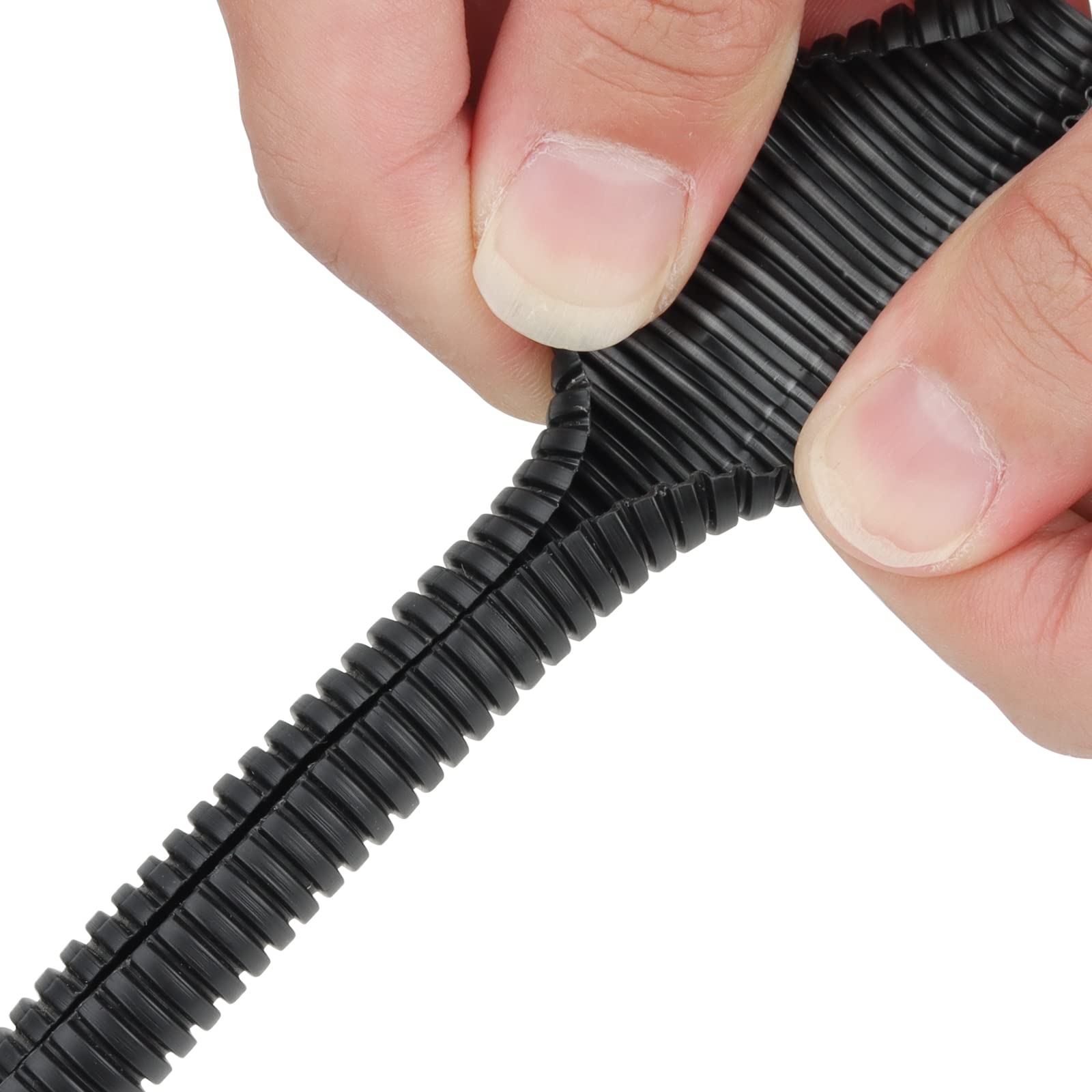 Tubo Corrugato da Esterno, 50 m di lunghezza, tubo aperto vuoto scanalato, Guaina Flessibile protettivo di Cavi Elettrici, nero, diametro: interno 10 mm, esterno 13mm