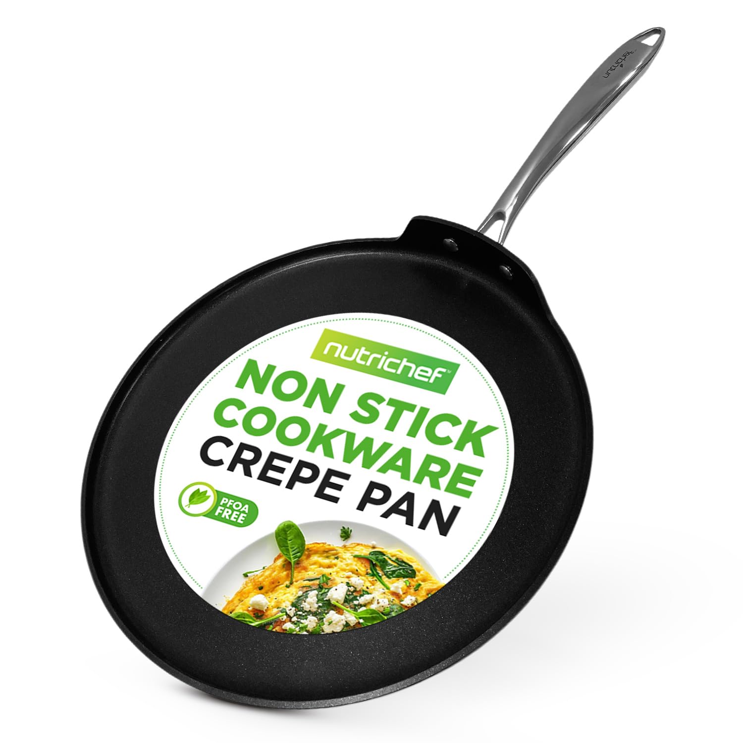 Nutrichef30cm Nonstick Crepe & Pancake Pan – Hard-Anodized, PTFE/PFOA/PFOS Free, Flat Dosa, Chapati & Omelette Pan, Ideal for Pancakes, Eggs, and Roti, Black