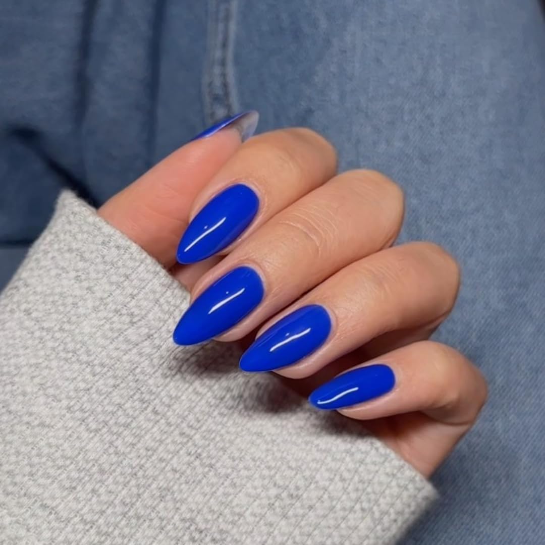 KQueenest Soft Gel Press on Nails Almond Medium, Royal Blue False Nails Almond