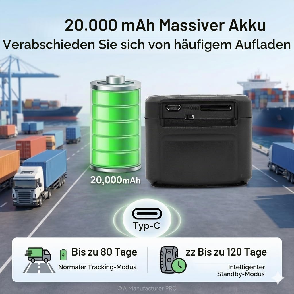 TKMARS 4G GPS Tracker Auto - 20000mAh Langzeit Akku, Magnetischer GPS Sender mit Demontage-Alarm per APP/SMS, Peilsender Echtzeitortung & Diebstahlschutz für LKW Baumaschinen Flotten, Ohne ABO