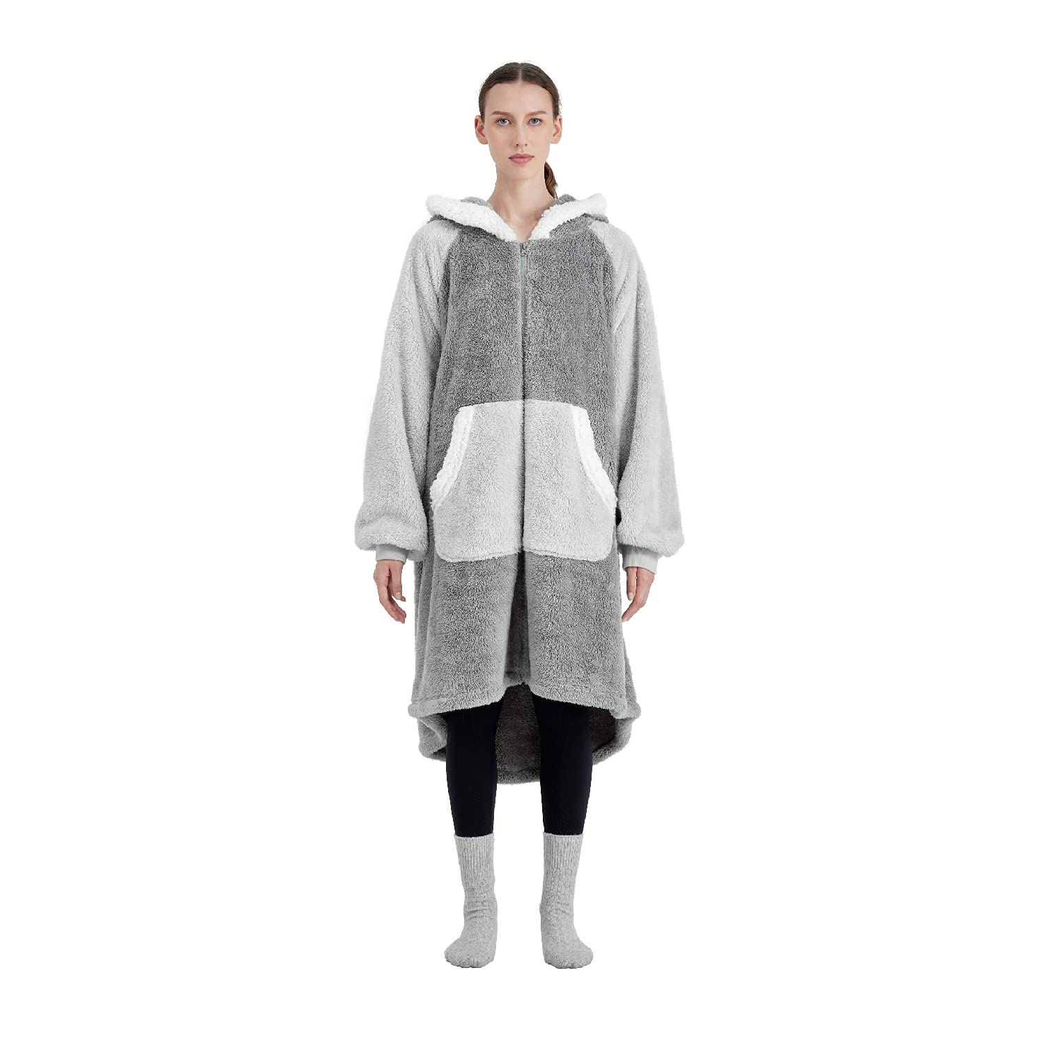 Bedsure Sherpa Wearable Blanket Sweatshirt - Hooded Blanket Adult Blanket Sweater Snuggly for Women Men Kids, Warm Fleece ...