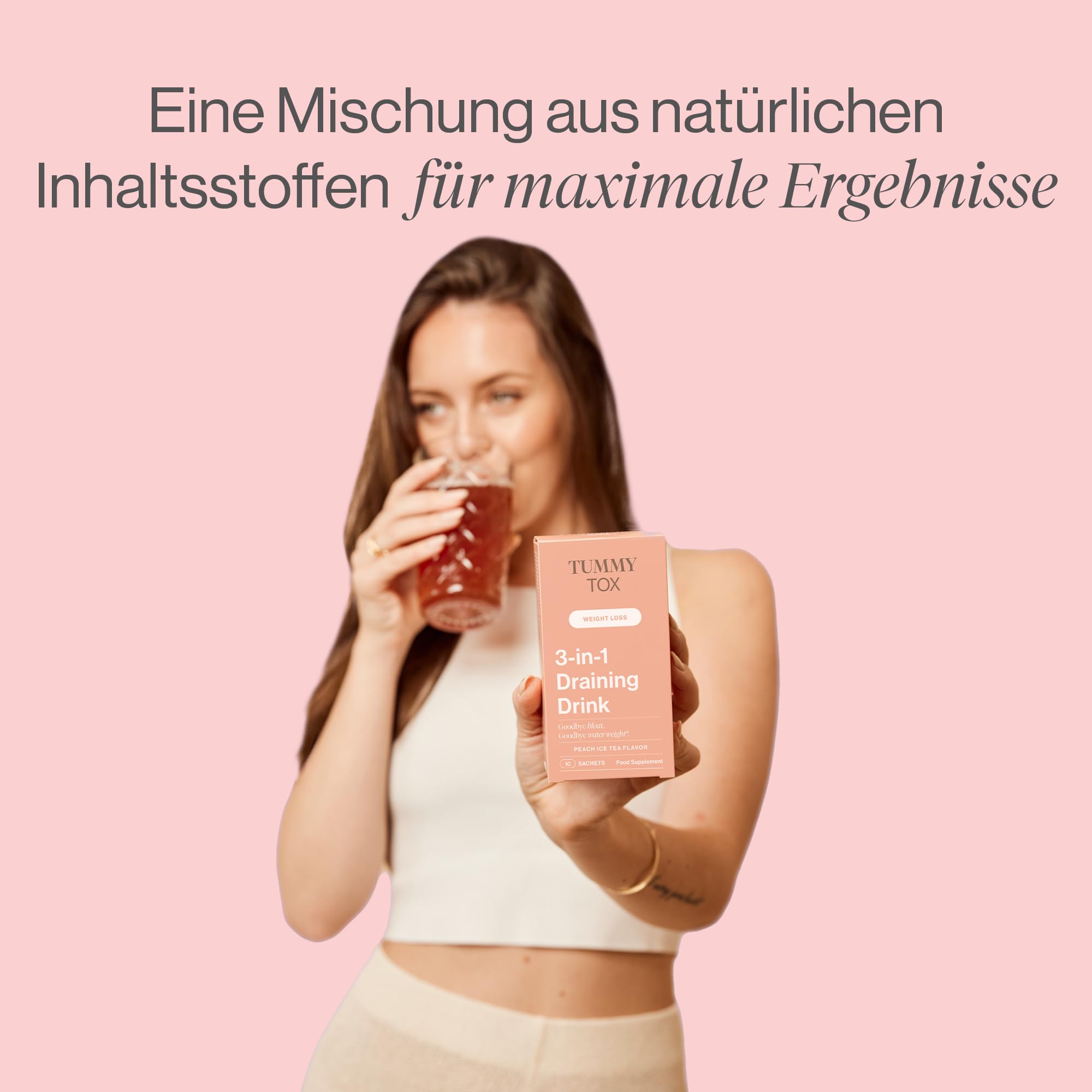 Löwenzahnwurzel, Artischocke, Brennnessel, Magnesium, Hibiskus - 30 Beutel - Pflanzliche Inhaltsstoffe, Getränk mit Pfirsichgeschmack - 3-in-1 Draining Drink Tummy Tox