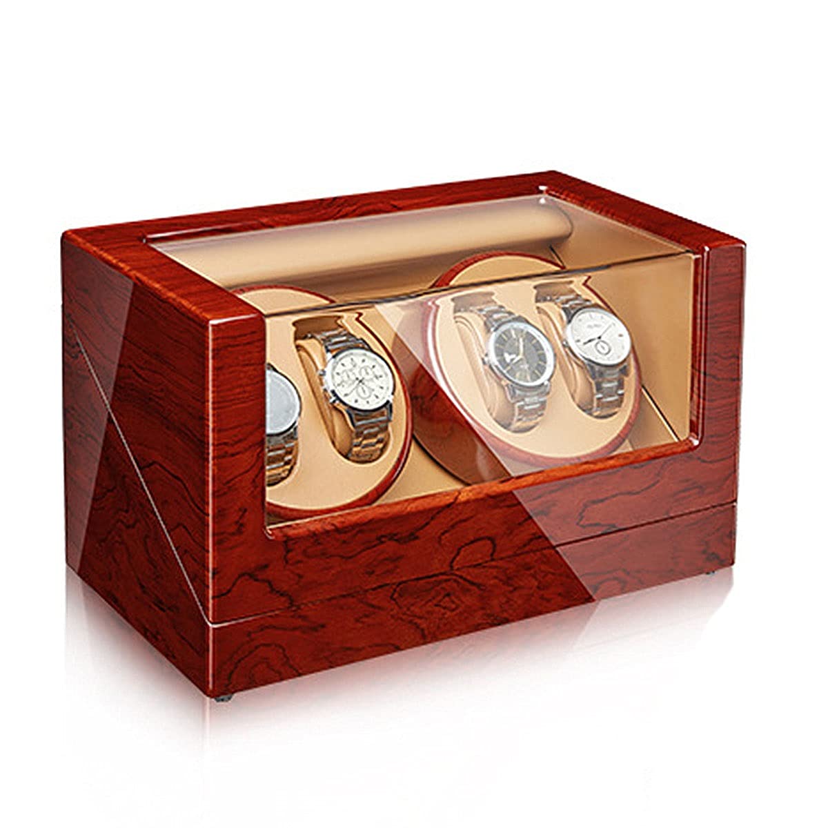 QUSYZD Watch Boxes Watch Winder, 4 Watch Winders Box for Automatic Watches with Extremely Quiet Motor, Adjustable Watch Pads,D-A