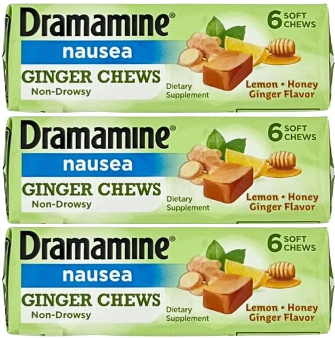 Dramamine Ginger Chews, Nausea Relief Soft Chews Lemon