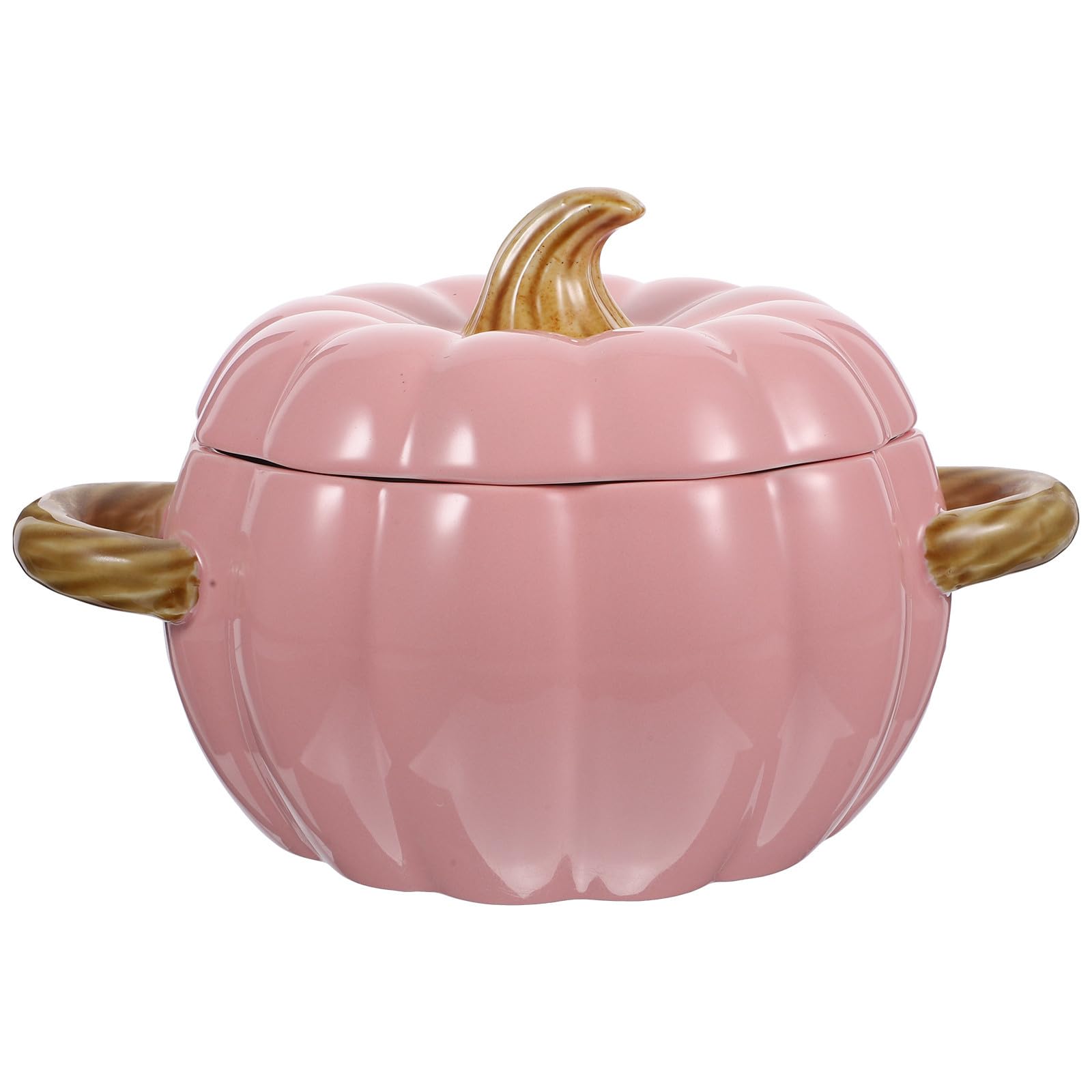 Hemobllo Zuppiera in Ceramica a Forma di Zucca con Doppio Manico e Coperchio, 1500ml, Leggera e Facile da Spostare, per Campeggio e Studio