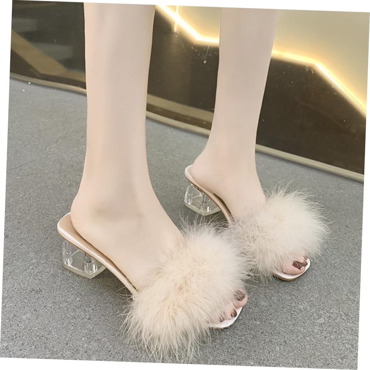 Veemoon Pantuflas de Tacón Peludo para Mujer, Cómodas y Antideslizantes, de Gamuza y Goma, Diseño Elegante para Verano y Uso en Casa