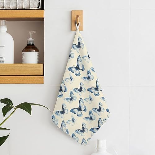 Miniatura 6 de Decorative Hand Towels for Bathroom - Retro Blue Butterfly Print Soft Absorbent Small Bath Hand Towels for Kitchen, Farmhouse, Spa, Hotel, Guest Tea