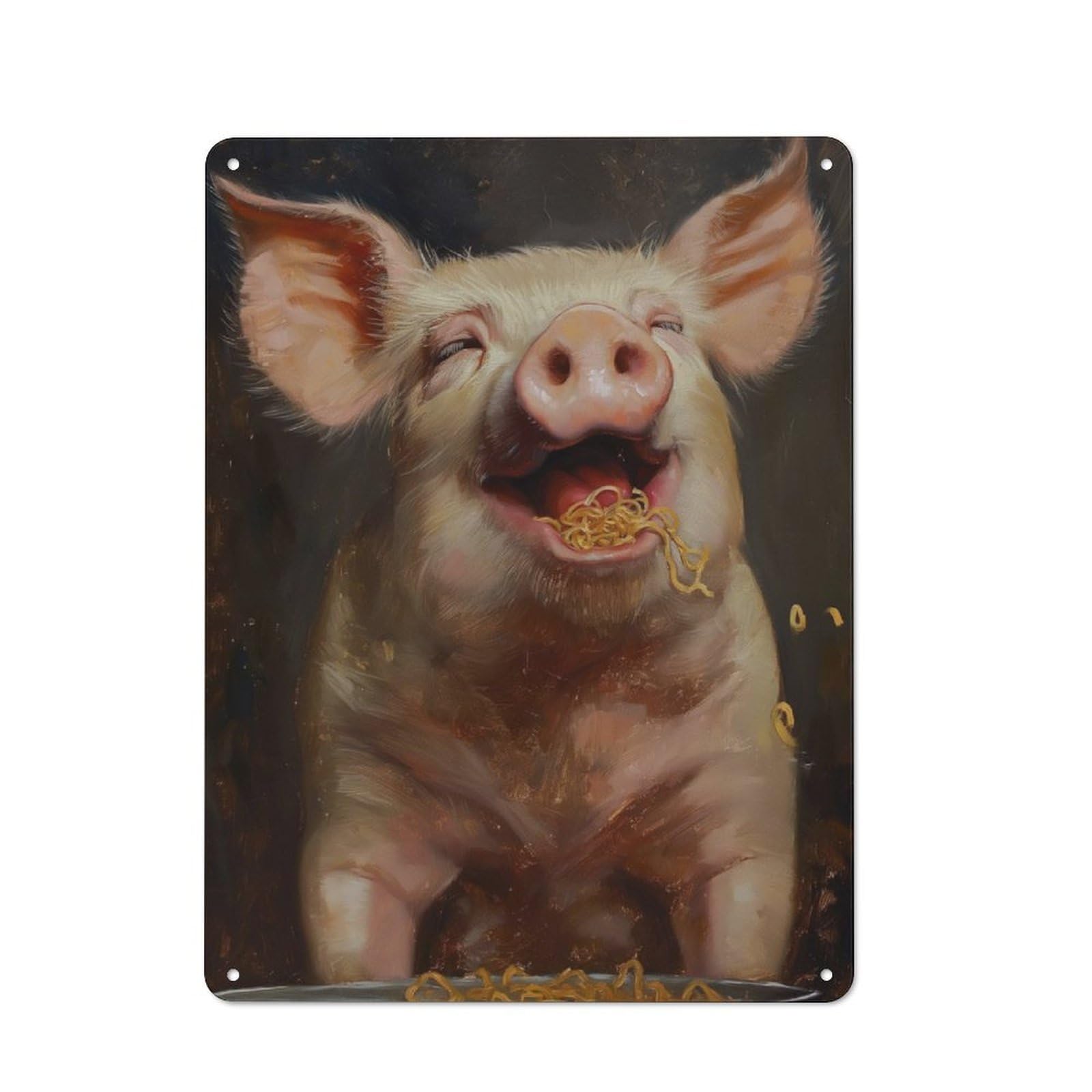 Junmoney Happy Pig Ramen Noodles Retro-Style Metal Sign 40X30cm For Studio Or Craft Room, Gift For Studio Decor Lovers During The Christmas Season
