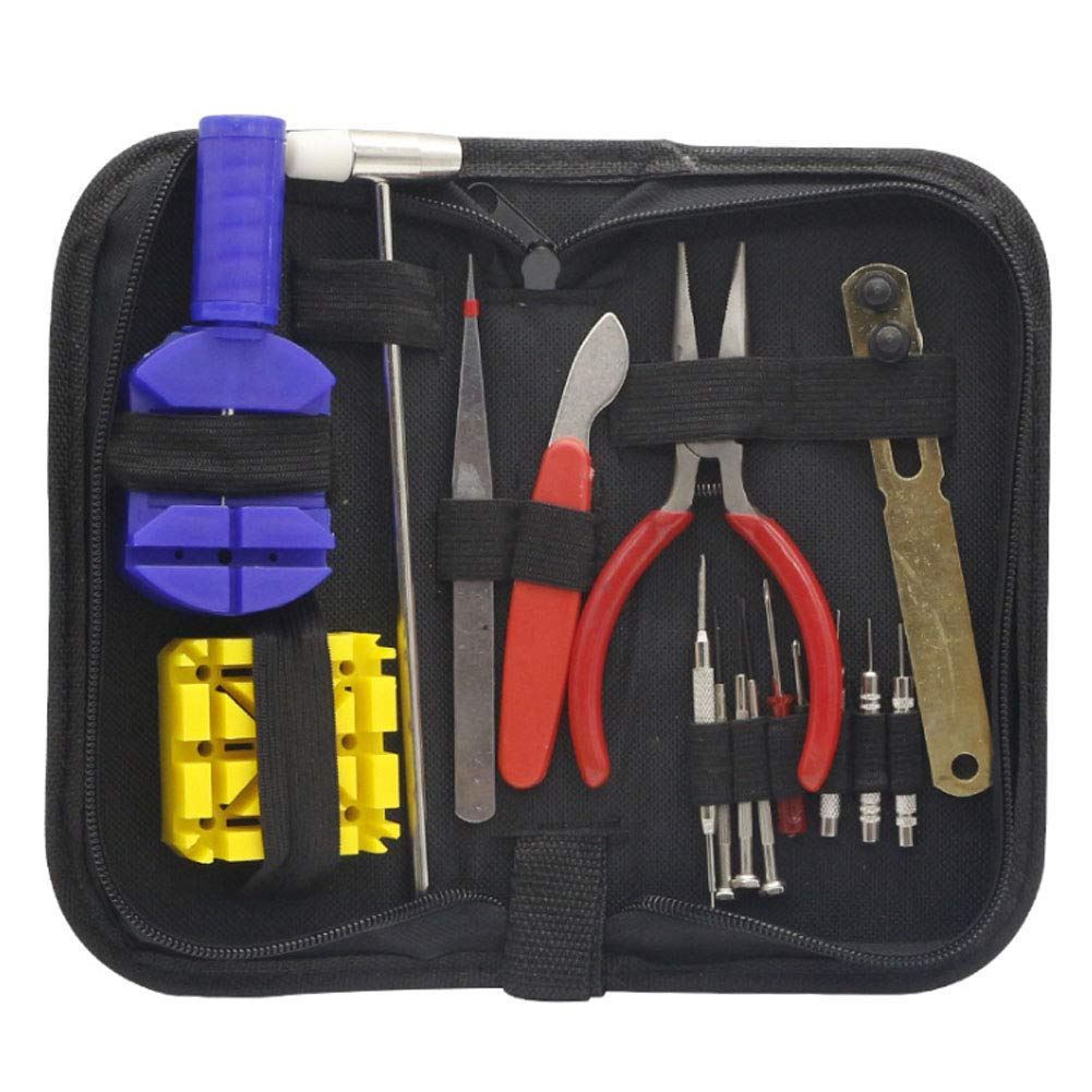 Kit de reparación de relojes de 17 piezas, juego de herramientas de barra de resorte profesional para ajustar la correa del reloj, kit de herramientas para relojes Abridor de caja ajustable mejorado
