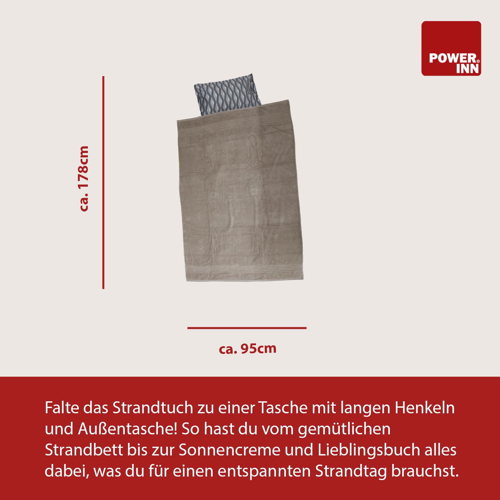 Strandtuchtasche ca. 95x178cm | Liegehandtuch 3in1 mit integriertem Kissen und Tasche | großes Badetuch (Anthrazit mit grau/schwarzem grafischen Muster)