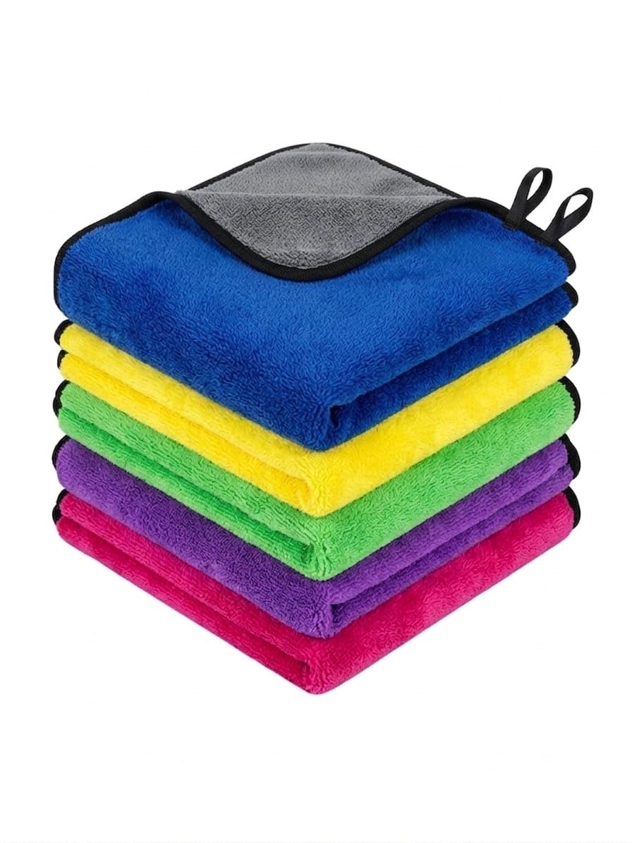 Multi-Purpose Microfiber Cloth 600 GSM 40x40 cm for Car/Bike Cleaning – Ultra Soft, Super Absorbent, Scratch-Free, Lint-Free Cleaning Towel for Washing, Drying & Polishing – Pack of 5 Multicolor-image-36