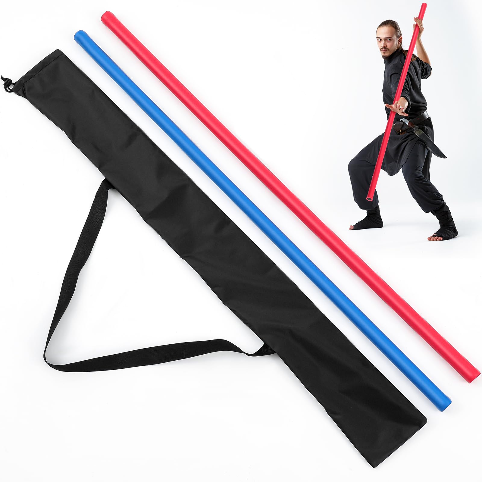 ShinyRelief 2 Pcs Foam Padded Sticks Martial Arts Training Stick, Foam Padded Practice Bar with Carrying Bag for Safe Practice Training Martial Arts and Karate