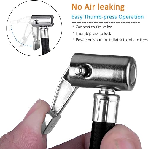 Miniatura 4 de 2 portabrocas de aire de bloqueo con manguera de aire y válvula de neumático estándar de rosca fina, adaptador de manguera de inflador de aire para