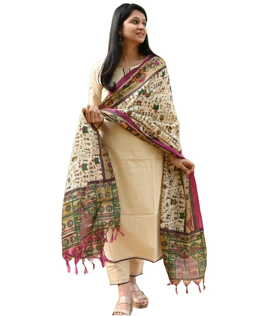 GoSriKi Women’s Cotton Blend Straight Solid Kurta with Pant & Dupatta