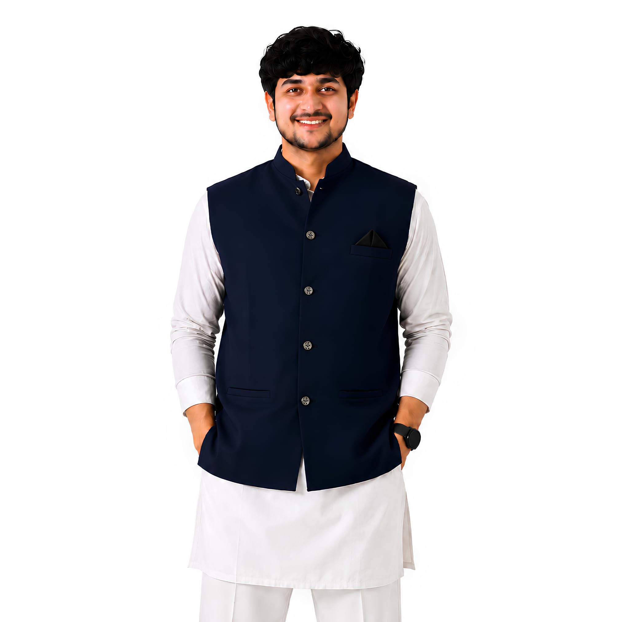 Cotton Blend Traditional Ethnic Nehru Jacket with Pocket Square-picture-46