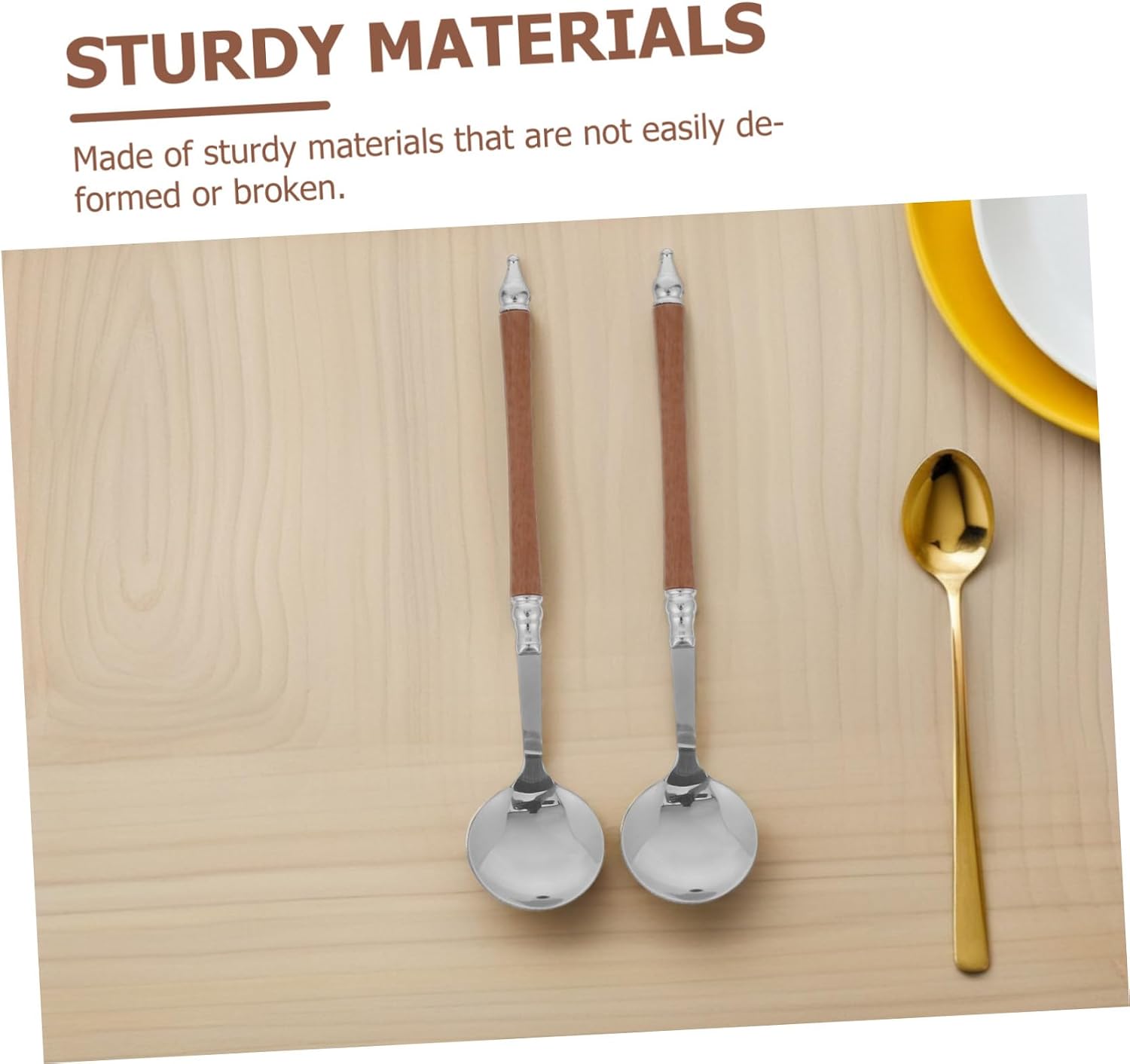 20pcs Stainless Steel Retro Table Spoons with Wooden Handle, Thickened Dessert and Salad Spoons for Household Dining and Serving